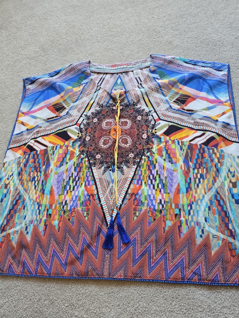 Robert Graham Silk Cotton Kaleidoscope Geometric Medallion Kaftan Tunic Size XL